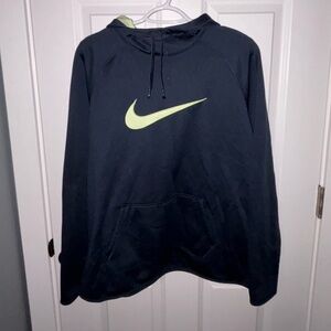 Nike Men's Dark Blue Hoodie with Lime Logo